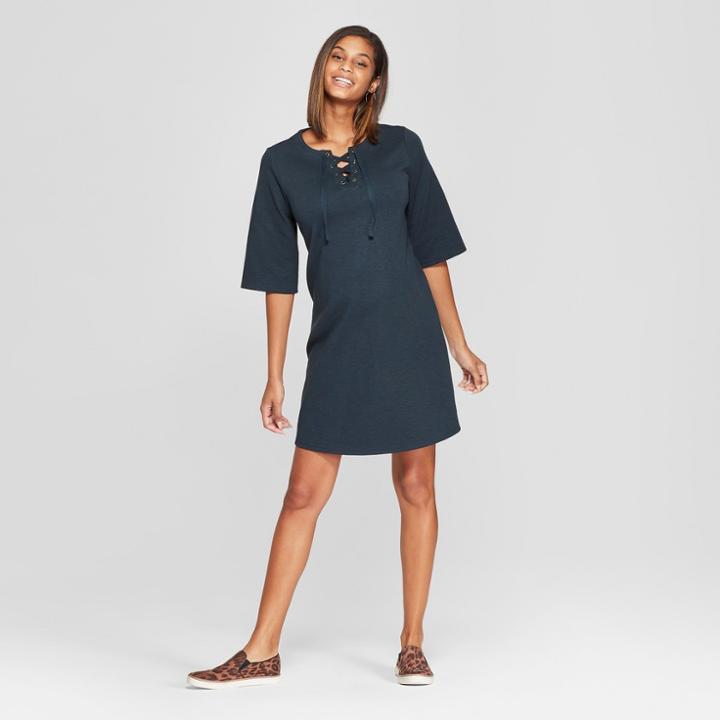 Maternity Ponte Lace-up Dress - Isabel Maternity By Ingrid & Isabel Blue