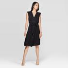 Women's Sleeveless V-neck Front Button-down A Line Midi Dress - Who What Wear Jet Black M,