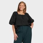 Women's Plus Size Puff Short Sleeve Top - A New Day Black