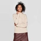 Women's Mock Turtleneck Ribbed Button Detail Sweater - A New Day Light Brown S, Women's,