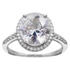 Treasure Lockets Women's Oval Cubic Zirconia Ring With Pave Band In Sterling Silver - Silver/clear