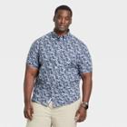 Men's Big & Tall Leaf Print Standard Fit Stretch Poplin Short Sleeve Button-down Shirt - Goodfellow & Co Green