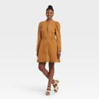 Women's Puff Long Sleeve Structured Denim Dress - Universal Thread Brown