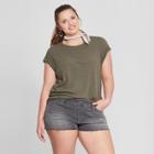 Women's Plus Size Short Sleeve Meriwether Crew Neck T-shirt - Universal Thread Olive (green)