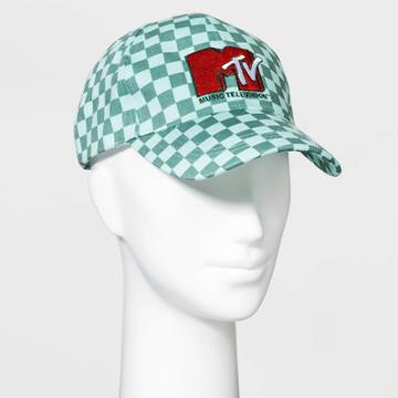 Women's Mtv Checkered Print Baseball Hat - Green