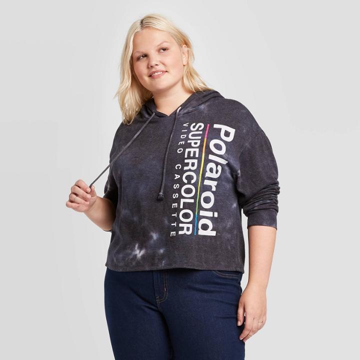 Women's Polaroid Plus Size Washed Cropped Hoodie Sweatshirt (juniors') - Black 1x, Women's,