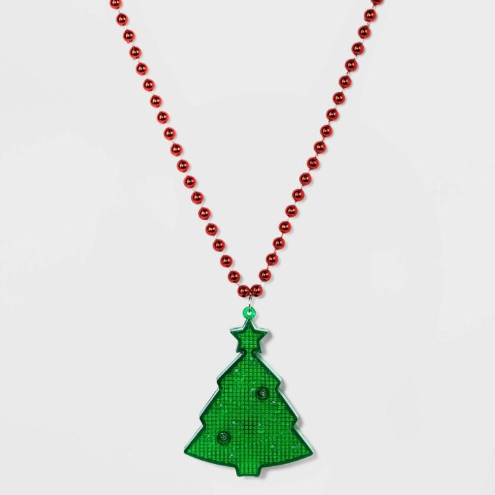 Charlotte Christmas Tree Light Up Pendant Necklace - Red/green
