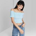 Women's Short Sleeve Over The Shoulder Cropped Smocked Top - Wild Fable Blue Floral