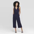Women's Sleeveless V-neck Button Front Jumpsuit - A New Day Navy (blue)