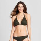 Mossimo Women's Crochet Ruffle Edge Triangle Bikini Top - Deep Olive - D/dd Cup-