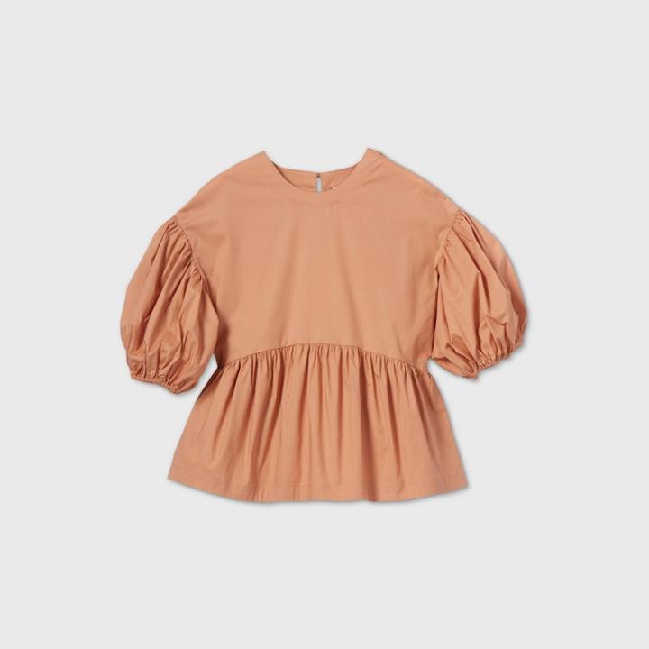 Women's Puff Short Sleeve Poplin Top - Prologue Brown