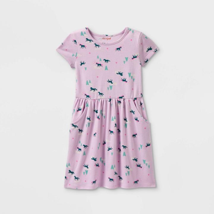 Girls' Short Sleeve Printed Knit Dress - Cat & Jack Light Purple