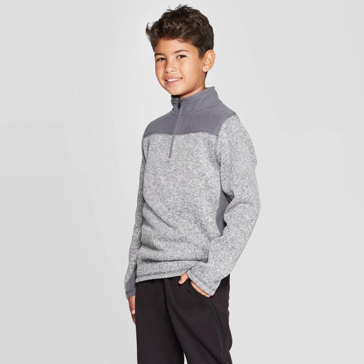 Boys' Fleece 1/4 Zip Sweater - C9 Champion Charcoal Gray Heather M, Boy's, Size: Medium, Grey Gray Grey