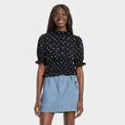 Women's Ruffle Elbow Sleeve High Neck T-shirt - Who What Wear Blue Polka Dot