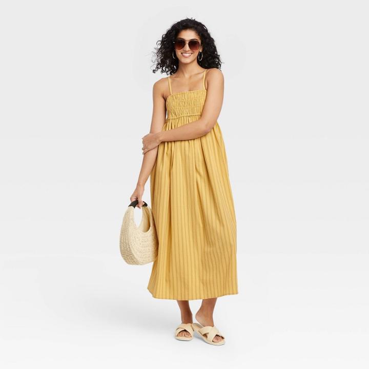 Women's Spaghetti Strap Smocked Dress - A New Day Yellow