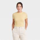 Women's Short Sleeve Ribbed T-shirt - A New Day Light Yellow