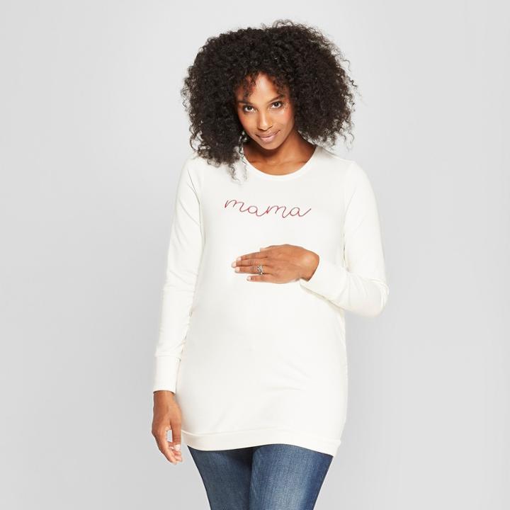 Maternity Embroidered Sweatshirt - Isabel Maternity By Ingrid & Isabel Cream M, Women's, White