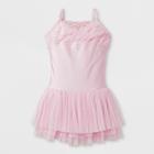 Danshuz Toddler Girls' Camisole Activewear Dress With Pleated Glitter Chiffon Yoke And Triple Layer Glitter Skirt - Pink 6x-7,