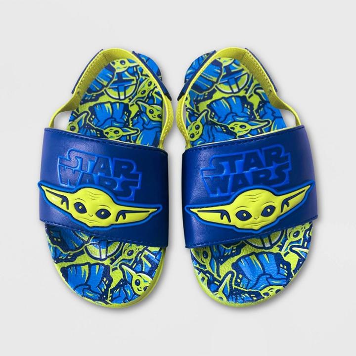 Boys' Disney Star Wars Baby Yoda Slide Sandals - Green 5-6 - Disney