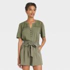 Women's Short Sleeve V-neck Eyelet Henley Shirt - Knox Rose Thyme Green