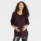 The Nines By Hatch 3/4 Sleeve Smockneck Button-down Maternity Shirt Black Floral Print