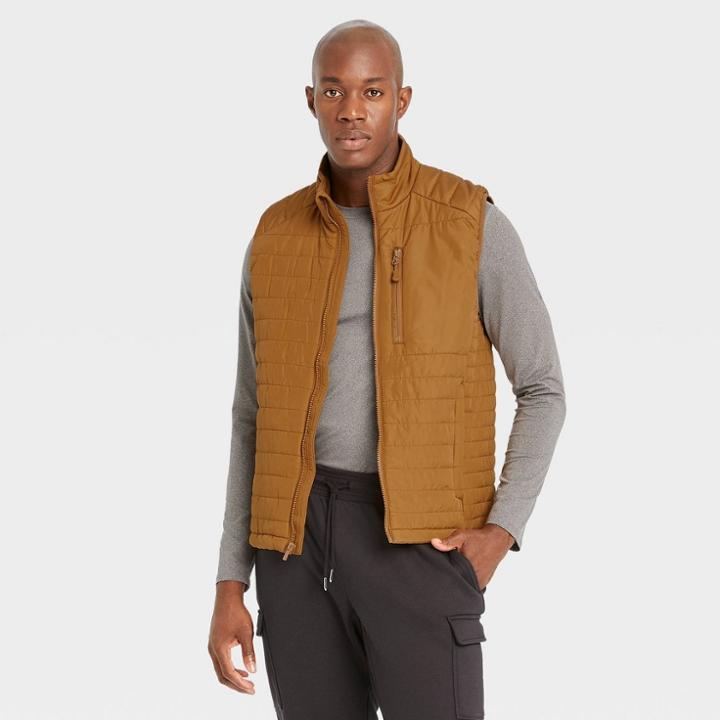 Men's Lightweight Puffer Vest - All In Motion Brown