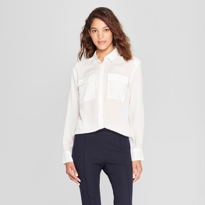 Women's Long Sleeve Utility Shirt - A New Day Cream