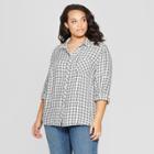 Women's Plus Size Plaid Long Sleeve Collared Shirt - Universal Thread Gray
