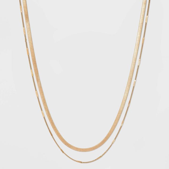 Curb And Snake Chain Layered Multi-strand Necklace - Universal Thread Worn Gold
