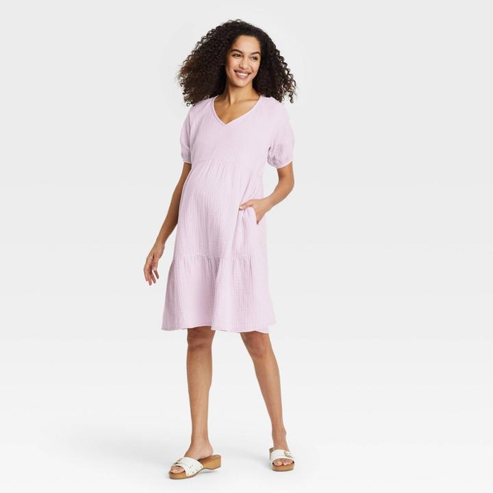 Short Sleeve Gauze Maternity Dress - Isabel Maternity By Ingrid & Isabel