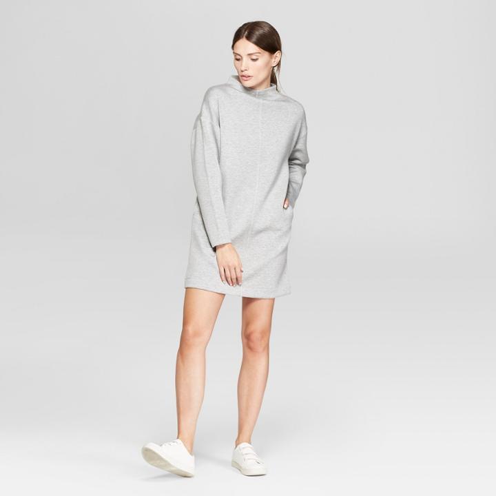 Women's Long Sleeve Mock Neck Scuba Sweatshirt Dress - Prologue Heather Gray