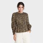 Women's Leopard Print Balloon Long Sleeve Smocked Top - Who What Wear Brown