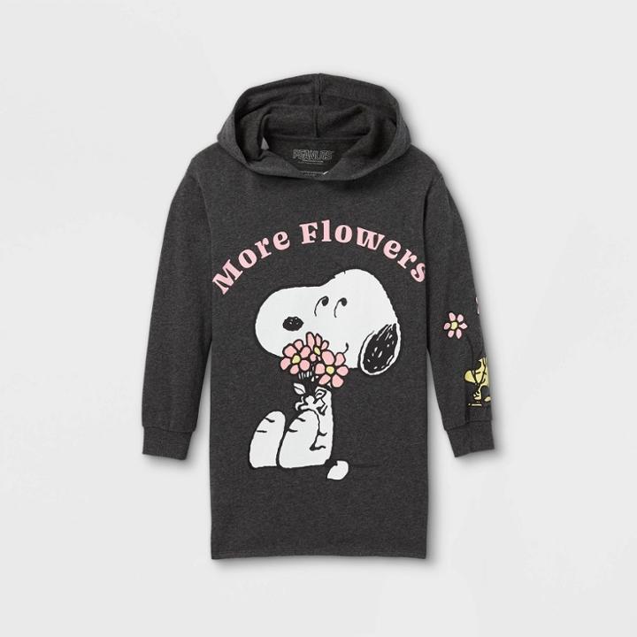 Peanuts Girls' Snoopy 'more Flowers' Hooded Dress - Gray