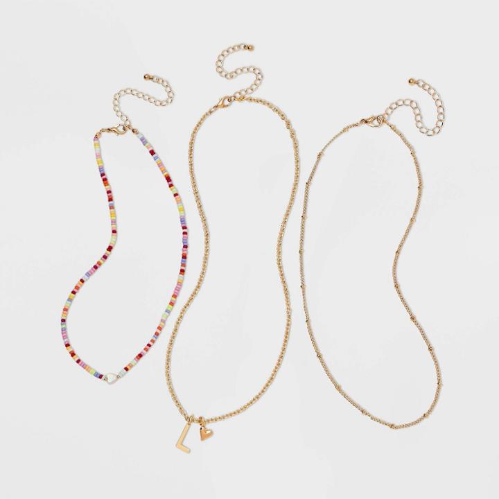Girls' 3pk Initial Necklace Set - Art Class , One Color