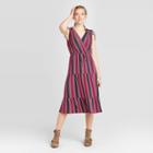 Women's Striped Short Sleeve V-neck Tiered Midi Dress - Xhilaration Xs, Women's,