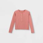 Girls' Boxy Henley Long Sleeve T-shirt - Art Class Pink