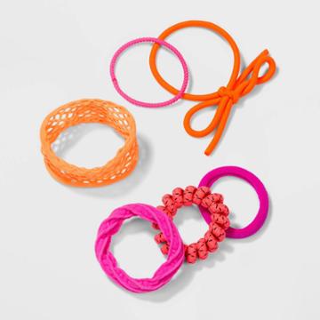 Pony Holders Hair Elastic Set 6pc - Wild Fable Orange/pink