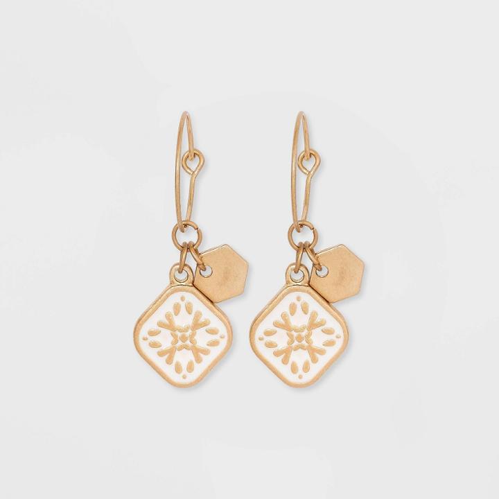 Raised Flower Pattern Charm Hoop Earrings - Universal Thread Ivory