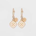 Raised Flower Pattern Charm Hoop Earrings - Universal Thread Ivory