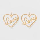 Open Heart Shape Drop With Scripted Love Earrings - Wild Fable Gold