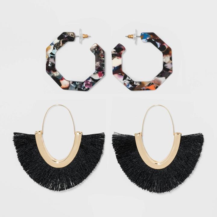 Sugarfix By Baublebar Mixed Media Hoop Earring Gift Set - Black, Women's