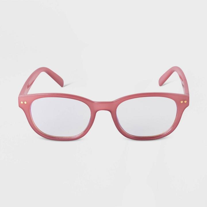Women's Plastic Square Blue Light Filtering Reading Glasses - A New Day Burgundy