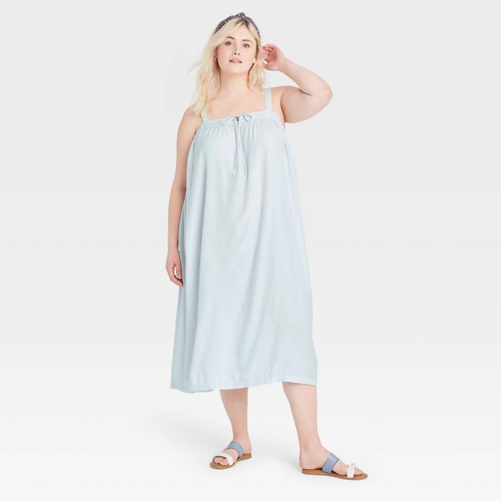 Women's Plus Size Sleeveless Tie-front Floating Dress - Universal Thread Blue