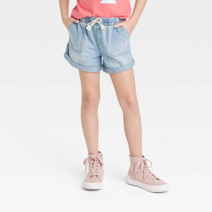 Girls' High-rise Lightweight Utility Jean Shorts - Cat & Jack Light Wash