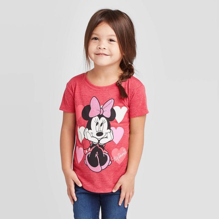 Minnie Mouse Petitetoddler Girls' Minnie Hearts Vday Short Sleeve T-shirt - Red