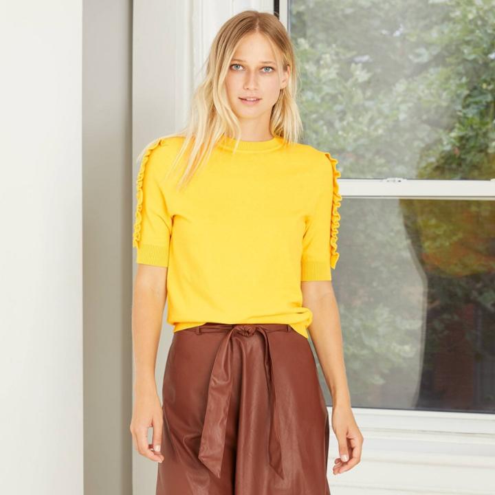 Women's Crewneck Ruffle Detail Pullover Sweater - Who What Wear Yellow