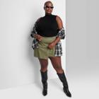 Women's Plus Size Wrap Front Mini Skirt - Wild Fable Olive Green