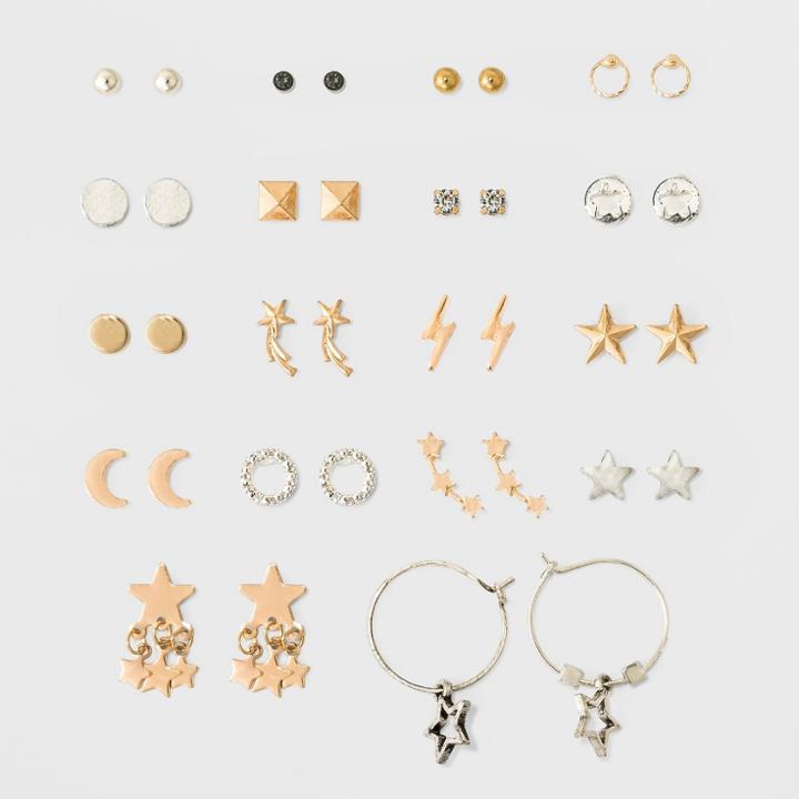 Studs With Lightning, Star And Crescent Earring Set 18ct - Wild Fable,