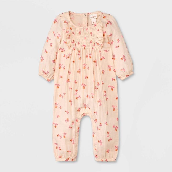 Baby Girls' Solid Long Sleeve Romper - Cat & Jack Pink Newborn