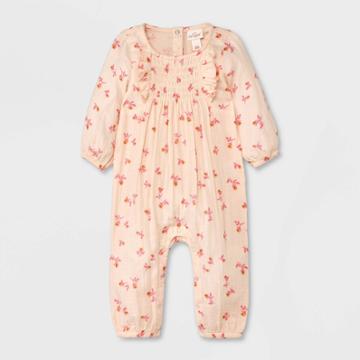 Baby Girls' Solid Long Sleeve Romper - Cat & Jack Pink Newborn